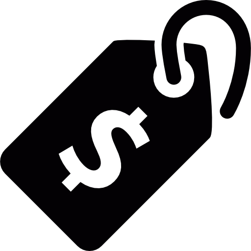 Black tag with a white Dollar sign in the center.