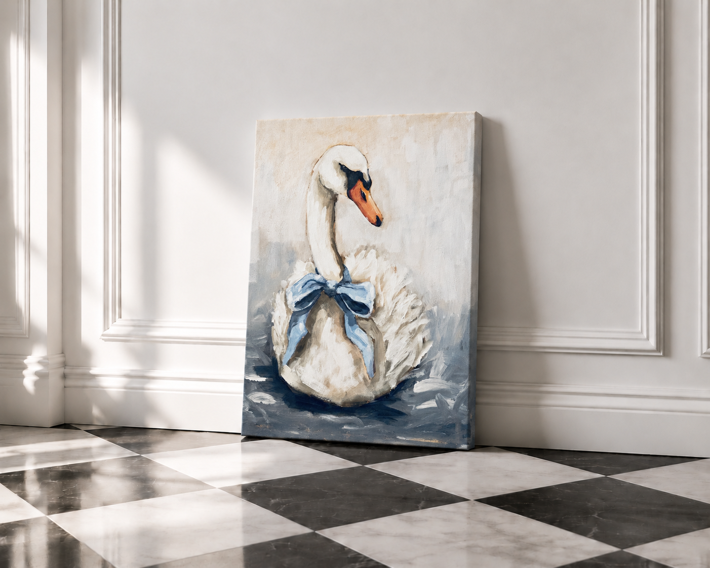 Swan with a blue bow | 16x20"