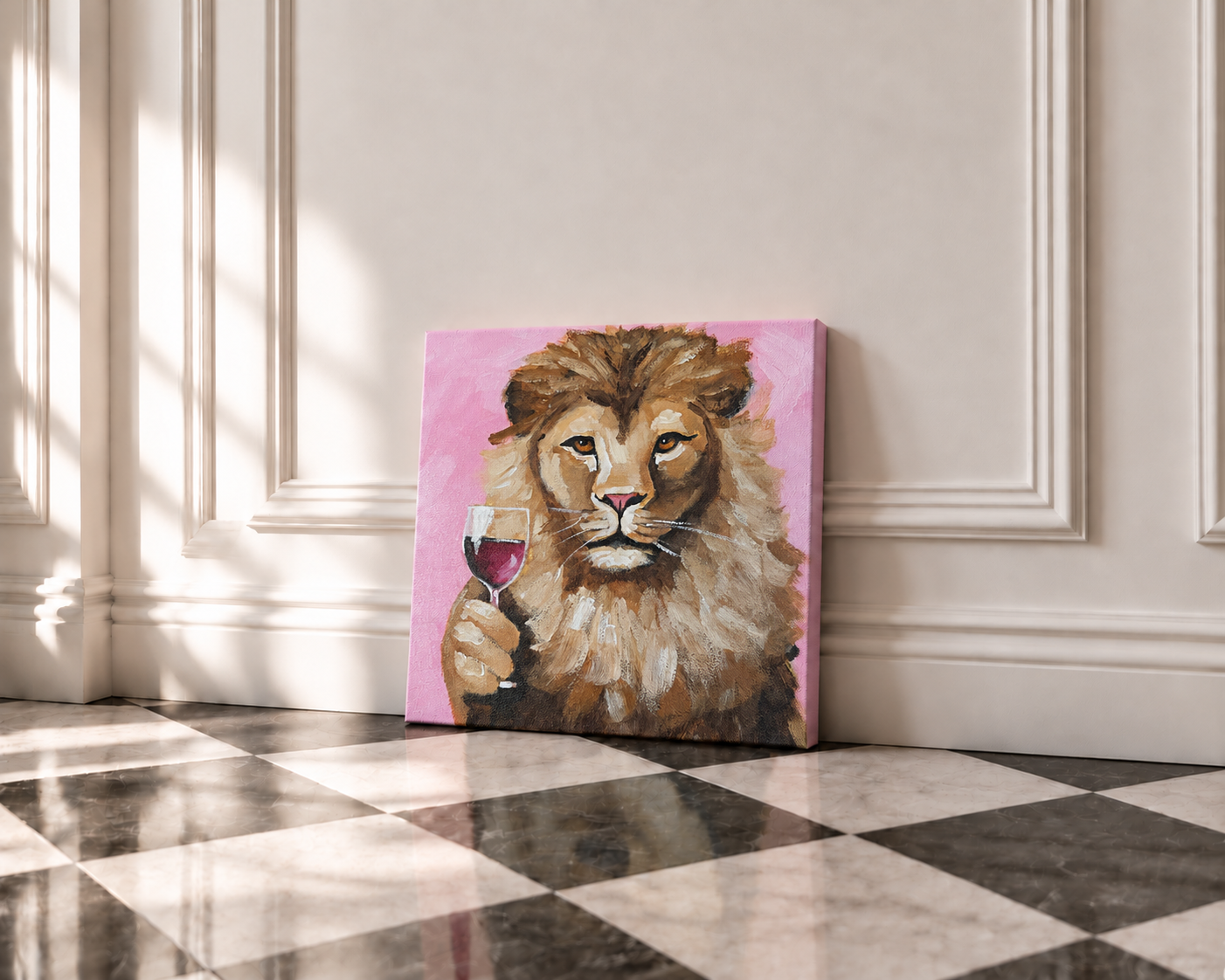 Lion Wine Canvas in Elegant Gallery.png