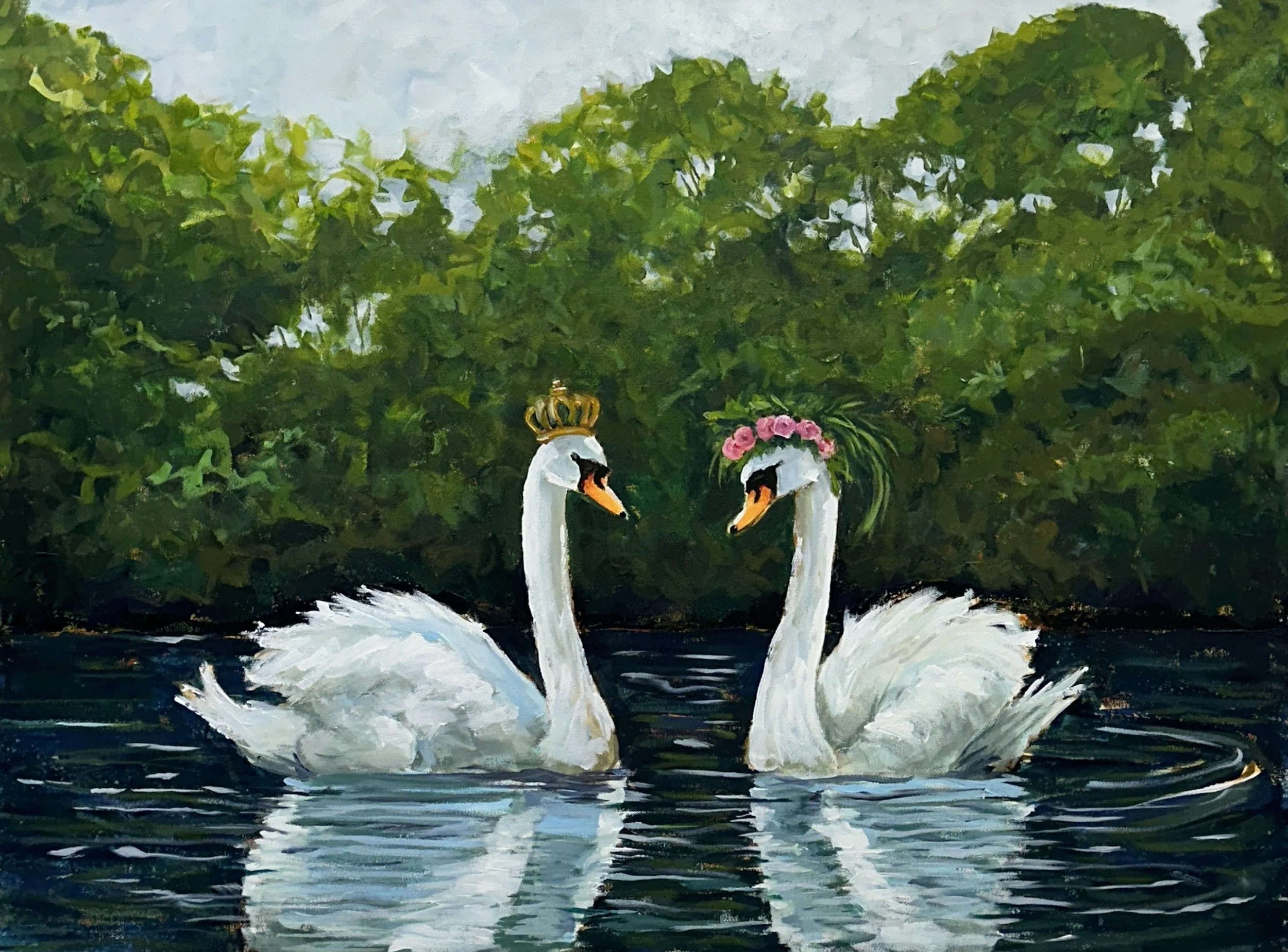 The Royal Courtship | Swan Painting | 30x40"