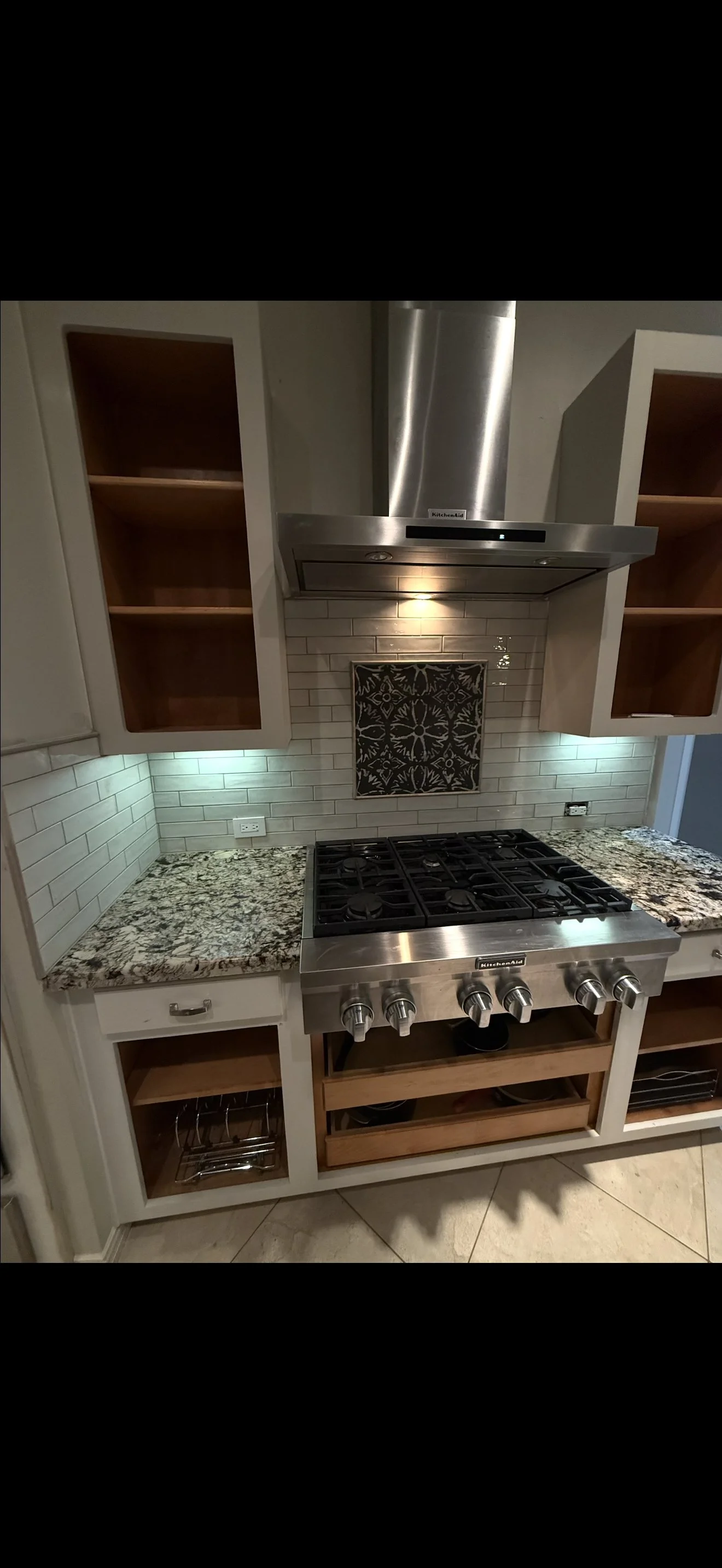 Kitchen subway tile backsplash installation in Conroe TX by Prestige Tile Solutions