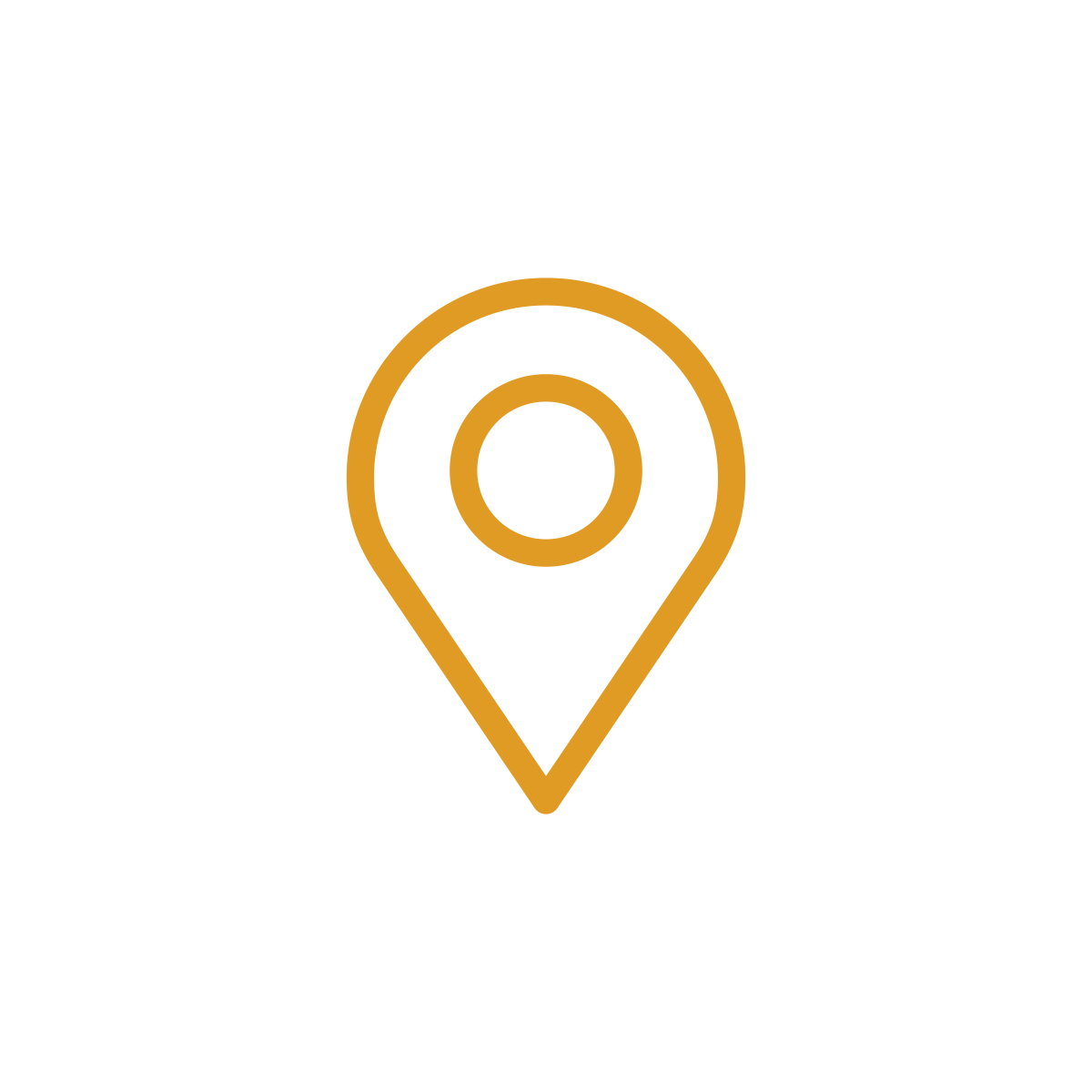 Icon of a map location marker with a circular center, in gold outline.