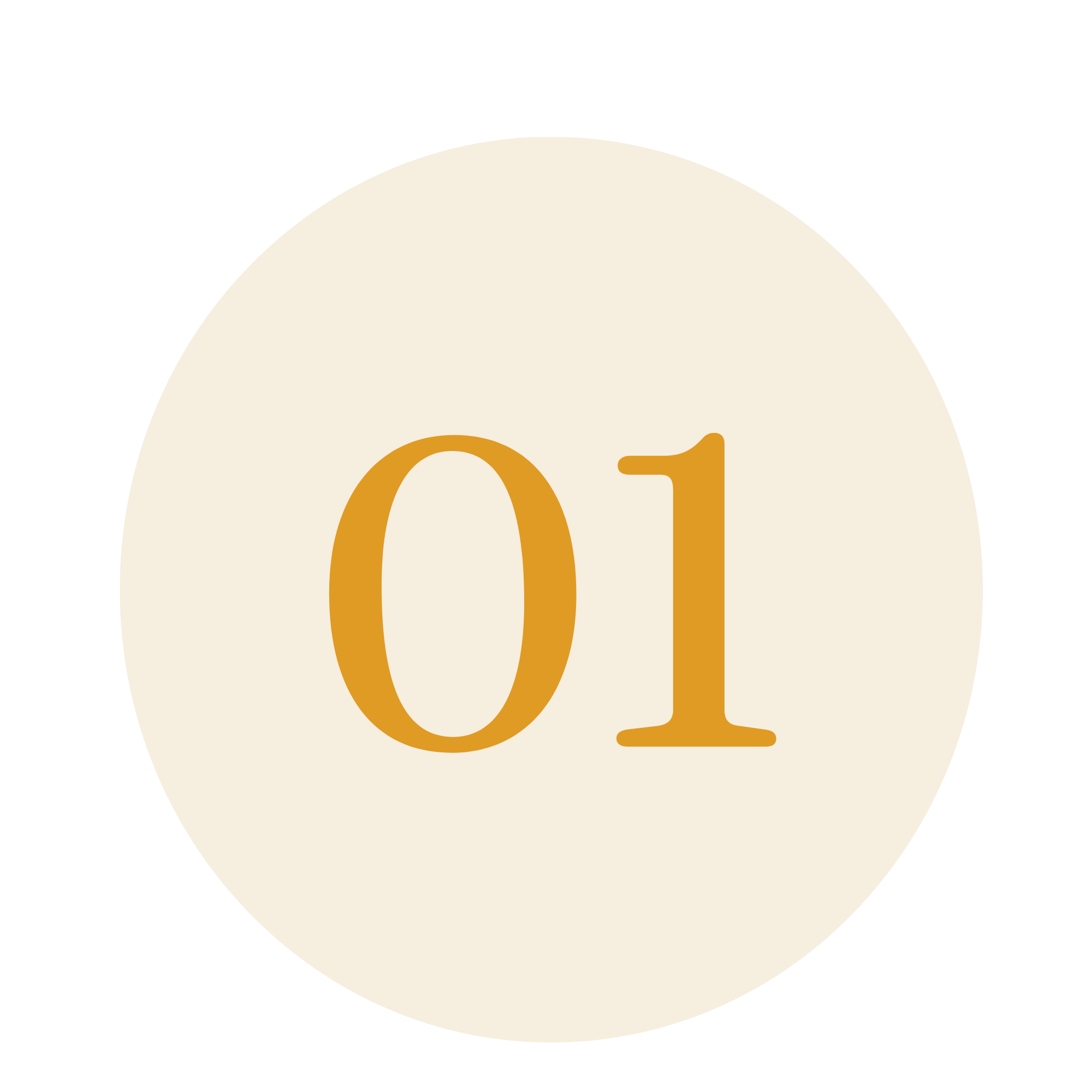 Close-up of digital graphic featuring a large, bold number '01' in orange on a circular white background with black surrounding.