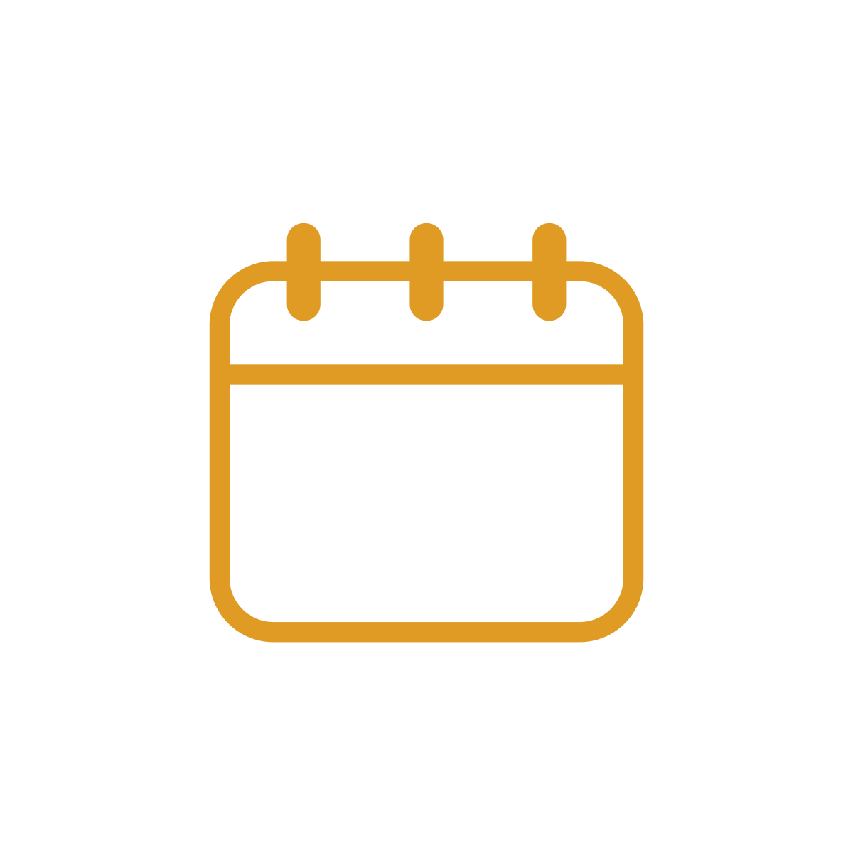 Simple icon of a calendar with a brown outline on a white background.