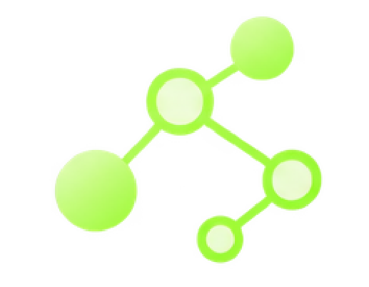 Abstract green molecular structure with connected circles and lines.