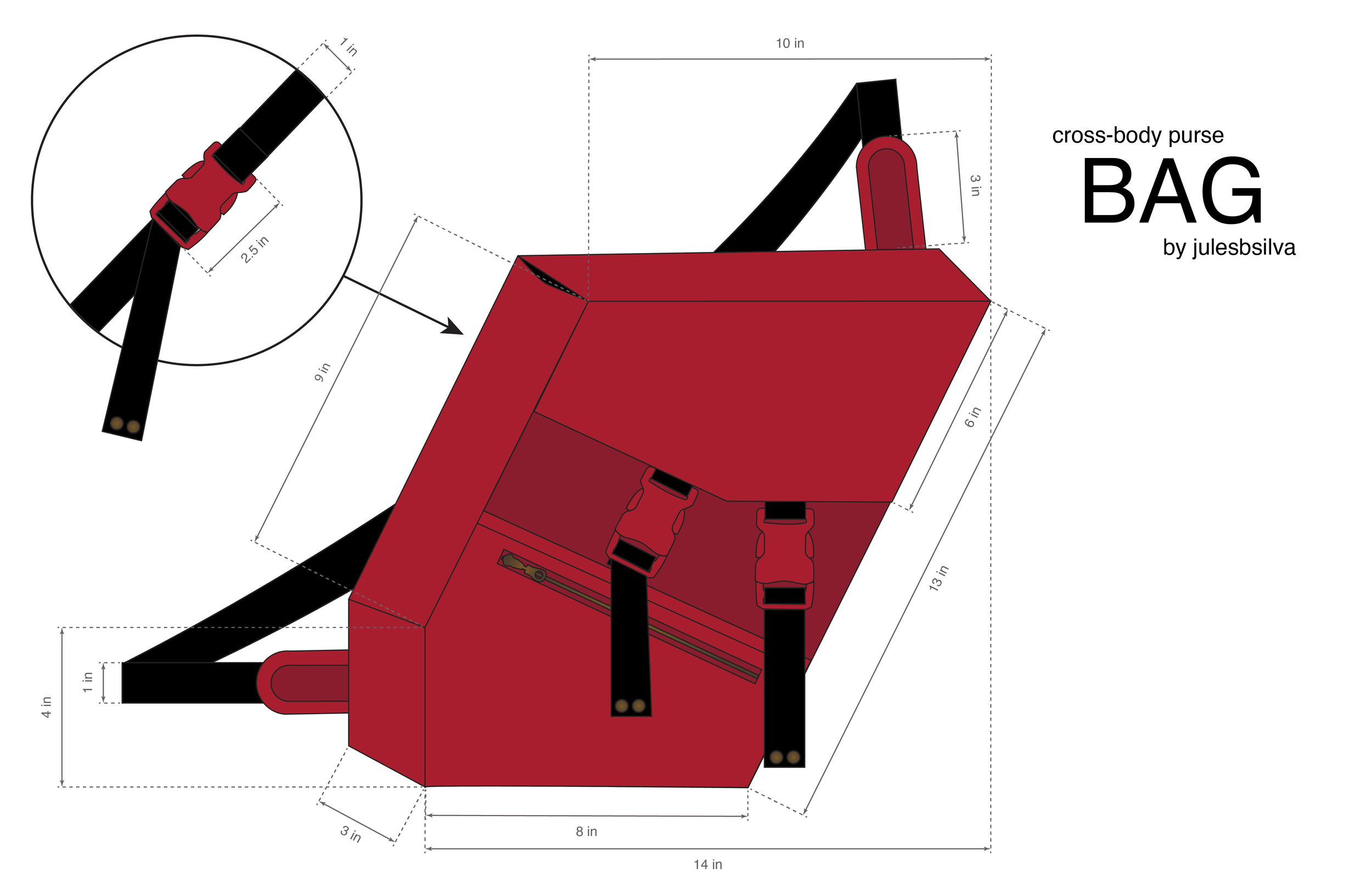 crossbody bag (tech pack: scale drawing); illustrator