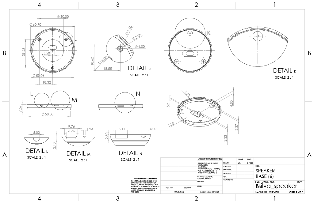 cad drawing of a speaker: base