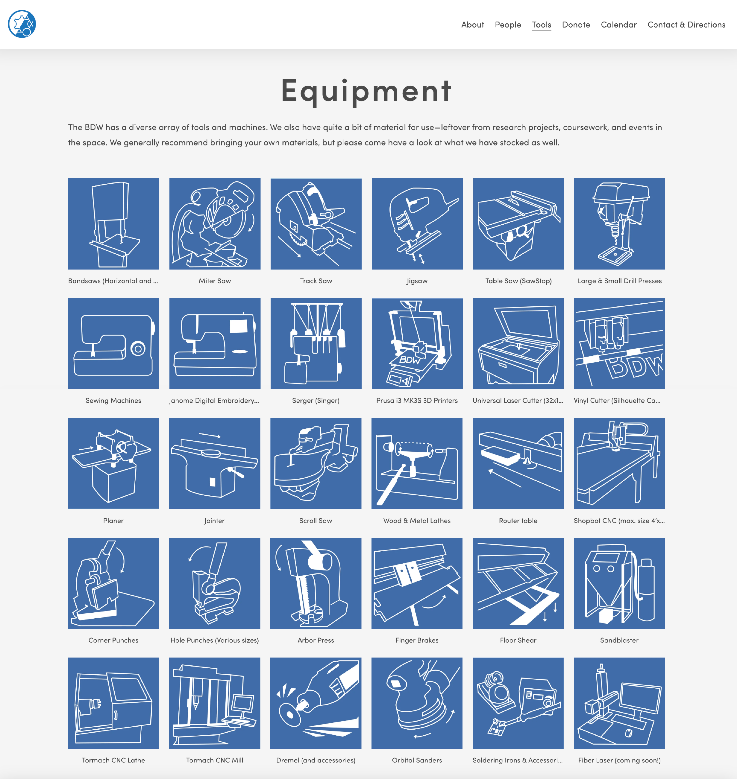 tool icons for bdw website: website view