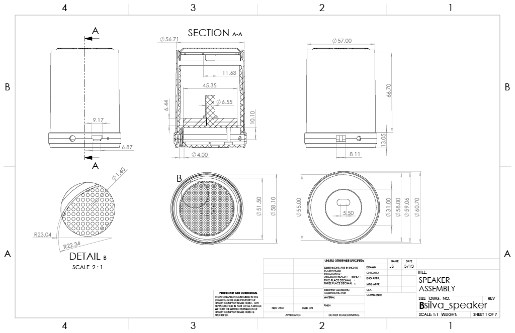 cad drawing of a speaker: assembly