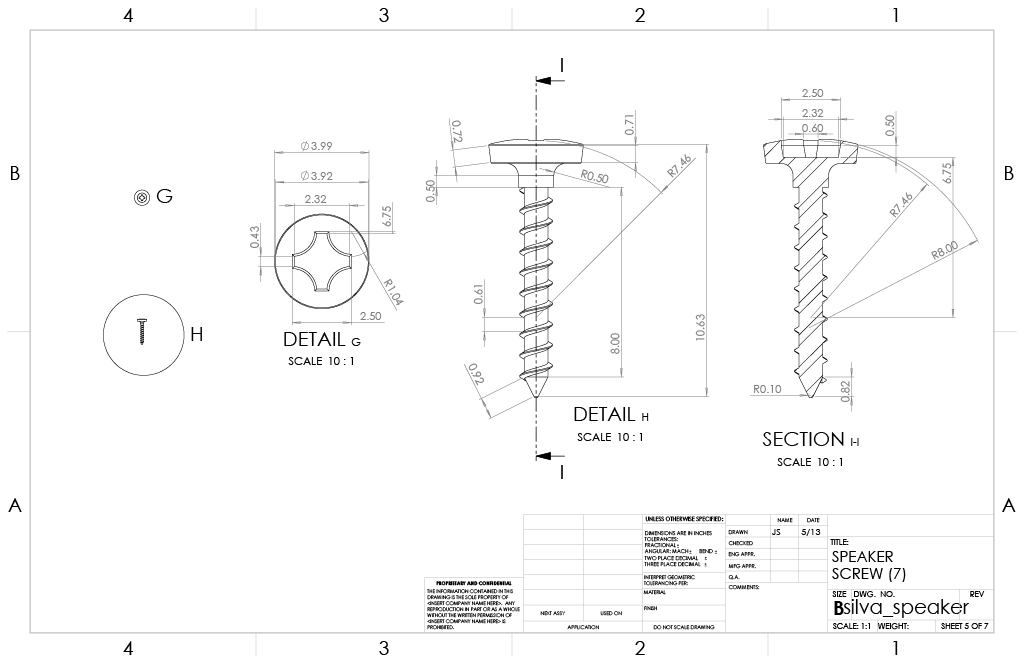 cad drawing of a speaker: screw