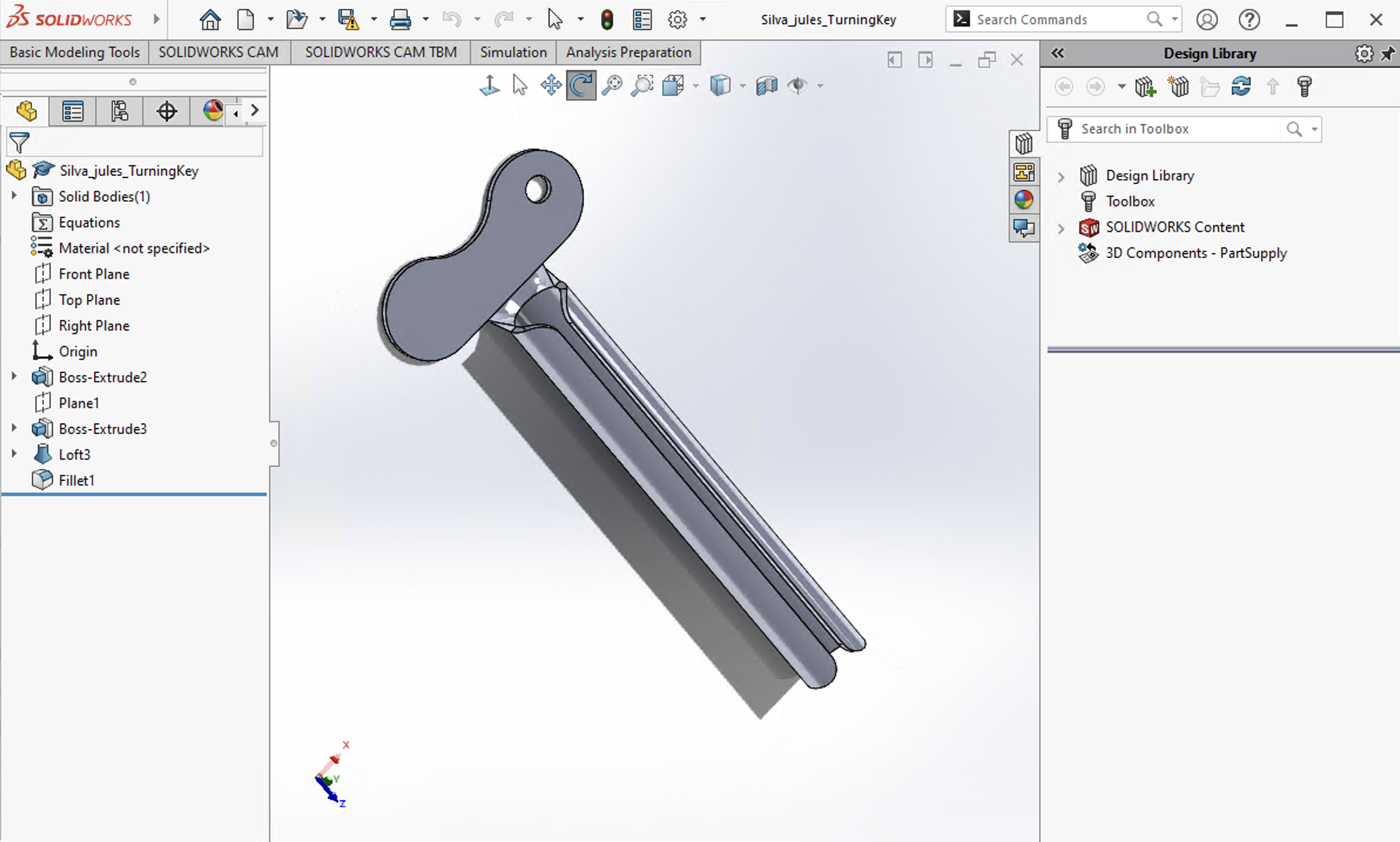 cad model of a paint turning key