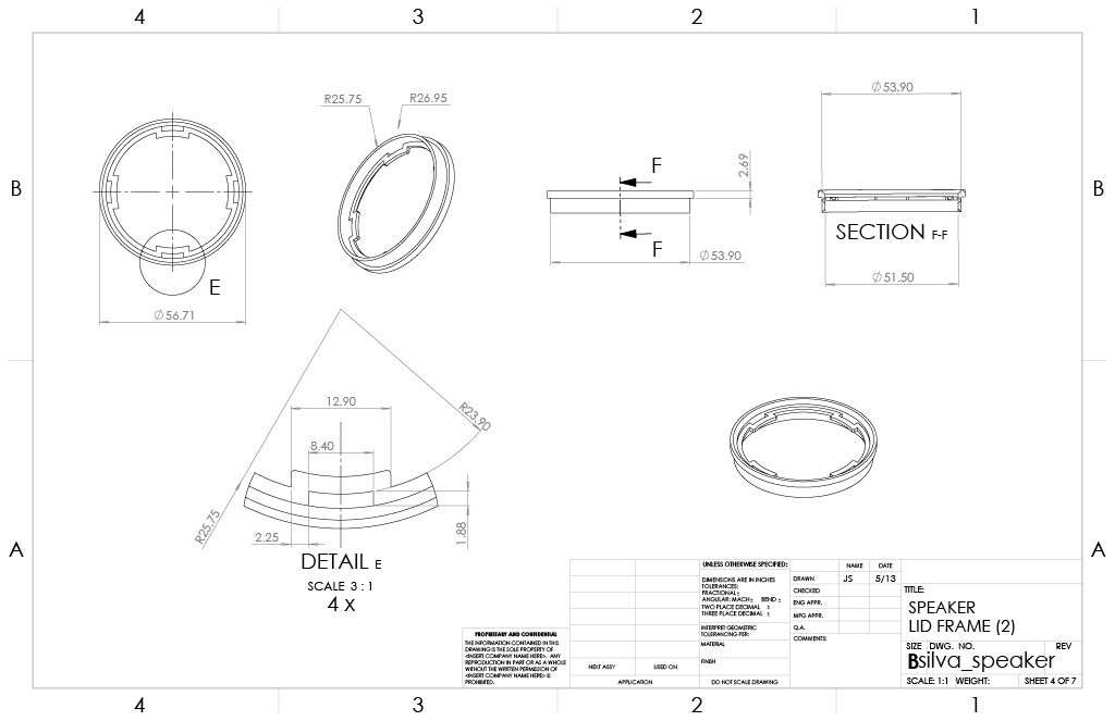 cad drawing of a speaker: lid frame