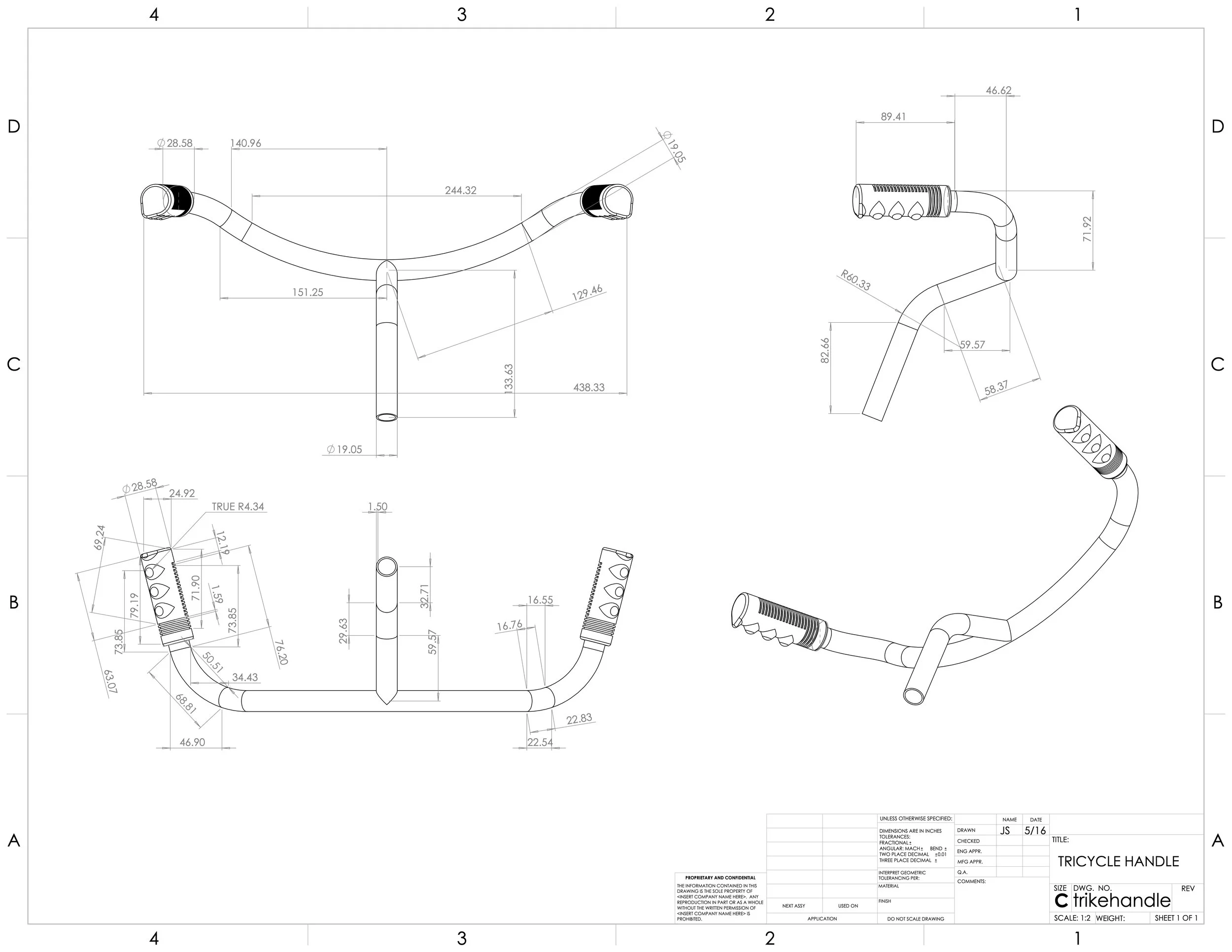 tricycle cad drawing: handlebars