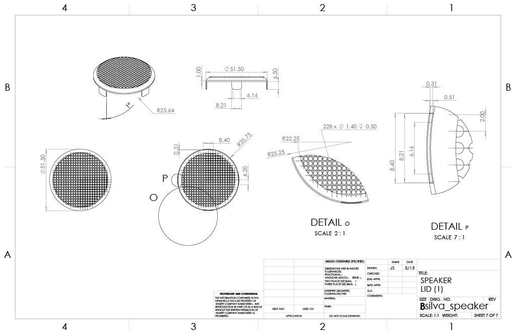 cad drawing of a speaker: lid
