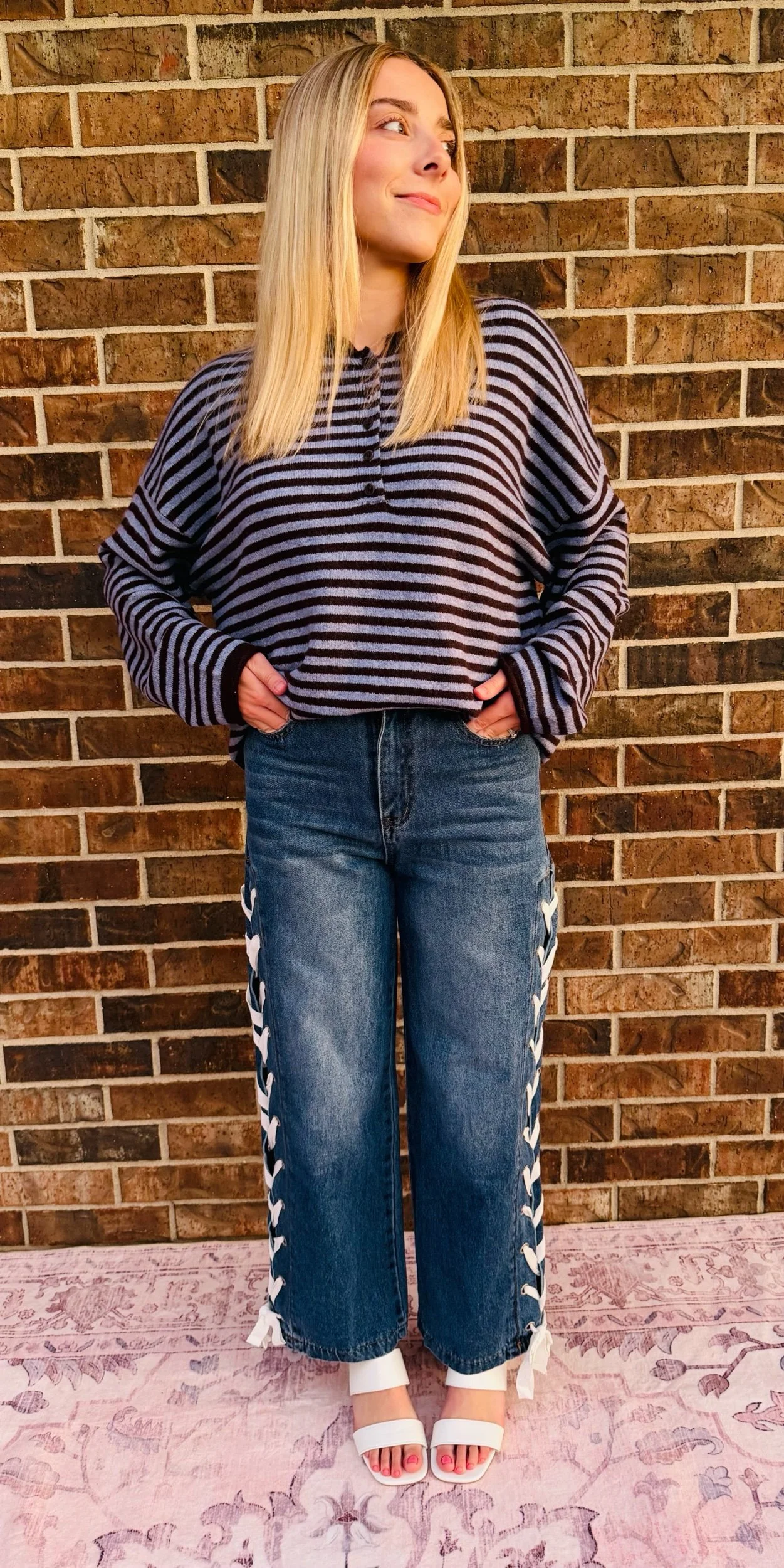 Straight Leg Lace Up Jeans