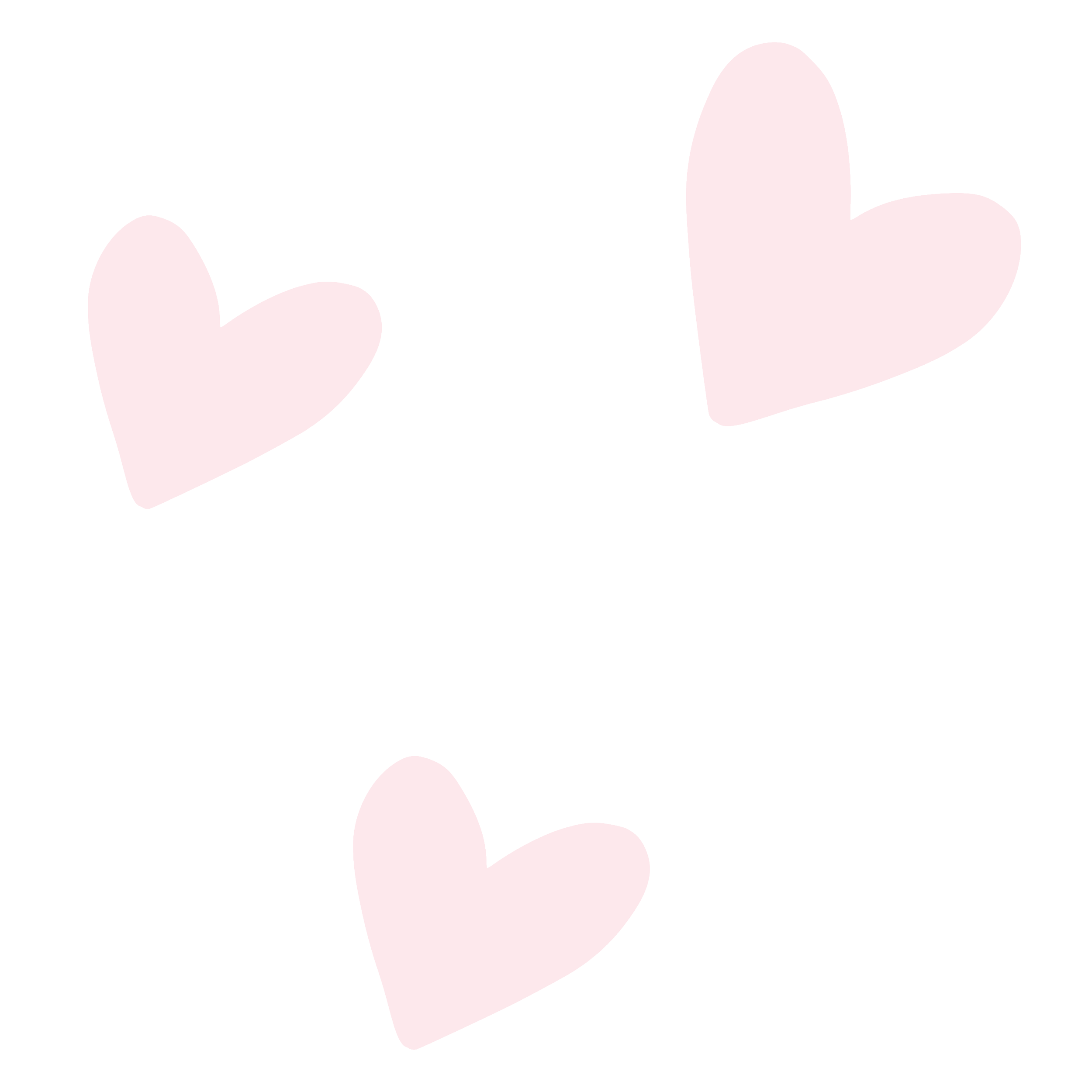 Three pink hearts on a white background.