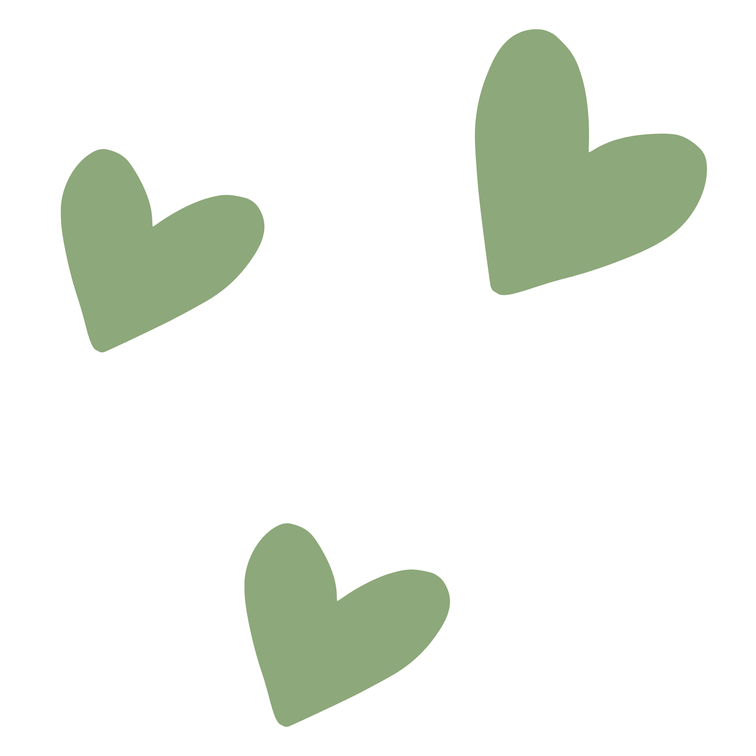 Three green hearts on a white background.