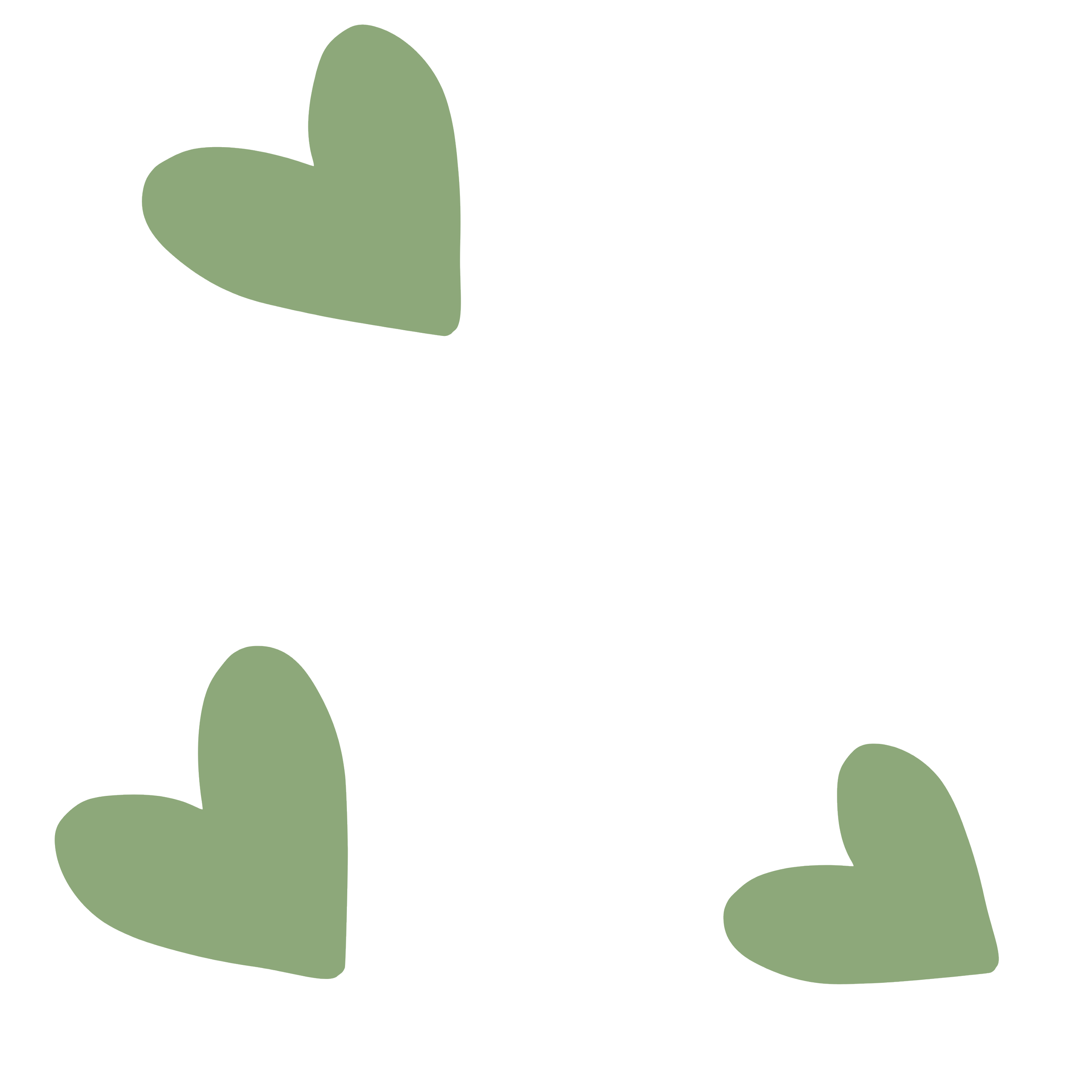 Three green hearts on a white background.