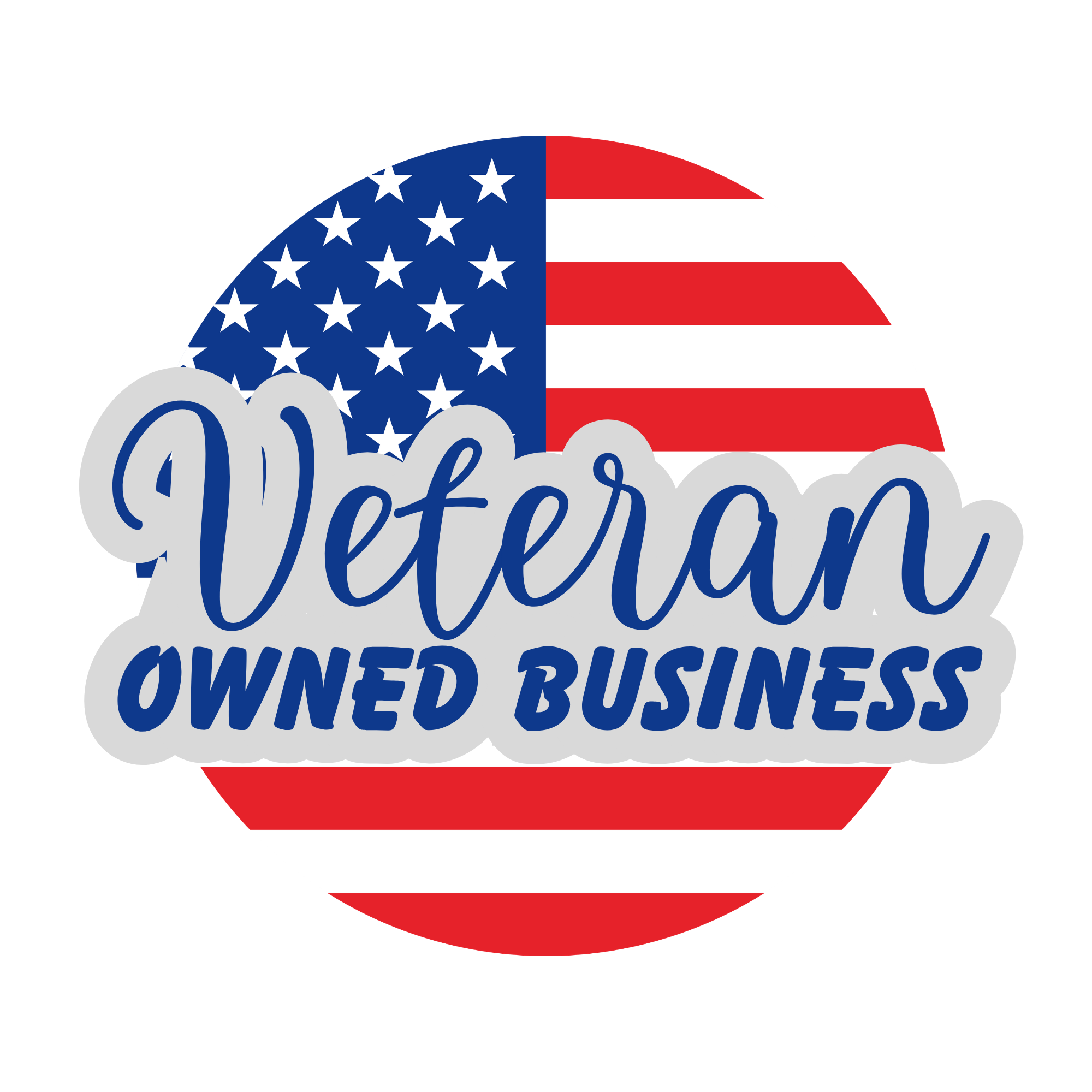 A logo with a circular design featuring the American flag pattern on the top half and the words 'Deputy Owned Business' in blue, cursive font overlaying a cloud-like background.