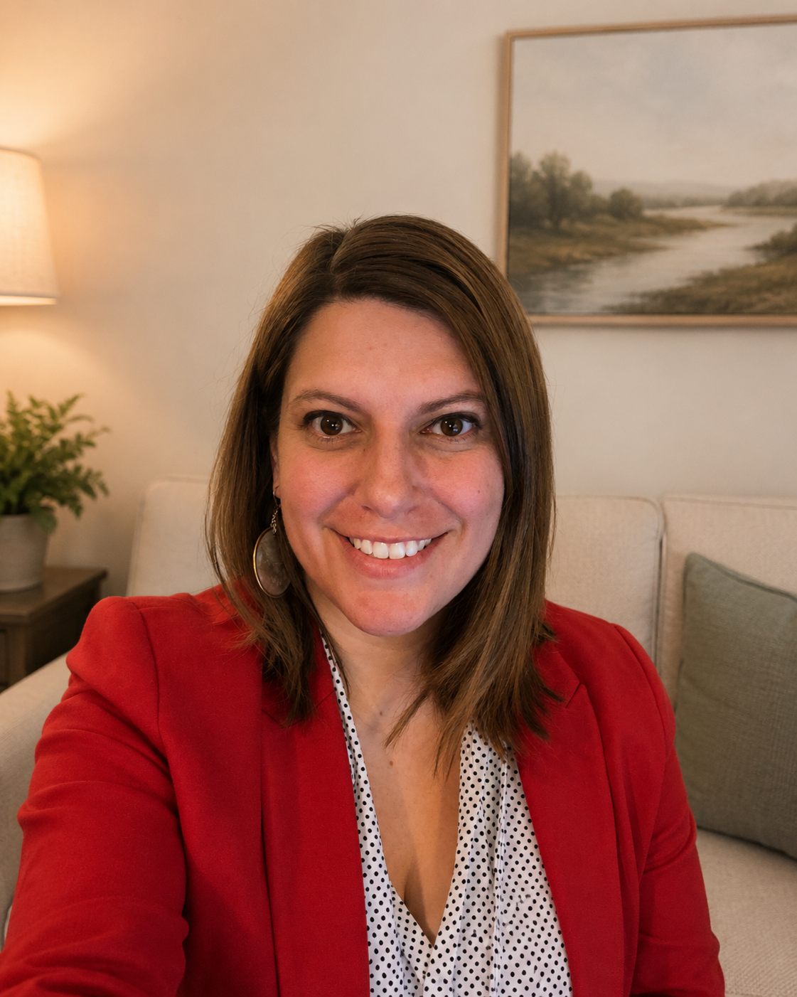 Melanie Bouchard headshot in a cozy office