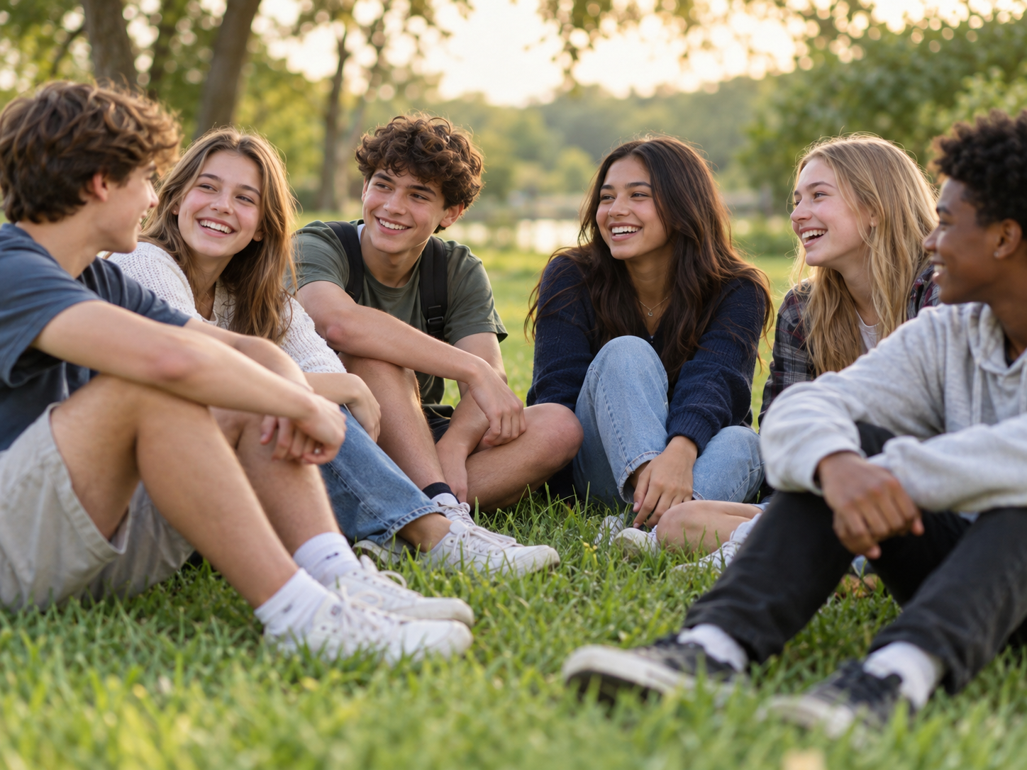 teens in a group sitting outdoors