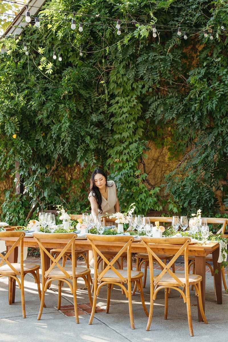 Masumi of Events by GS styling an outdoor reception table at a San Francisco Bay Area wedding.
