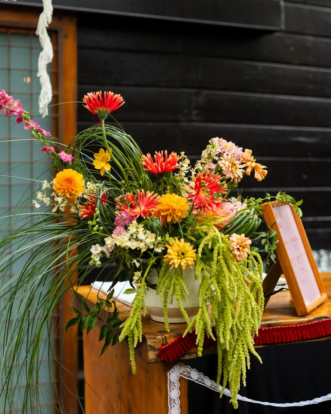 Florals that had a personality of their own 💐 Loose stems, unexpected color and the kind of arrangements that feel like they grew right into the space. Sara &amp; Meagan&rsquo;s @stablecafe celebration was a special one. ⁠
⁠
Planning @eventsbygs⁠
Fl