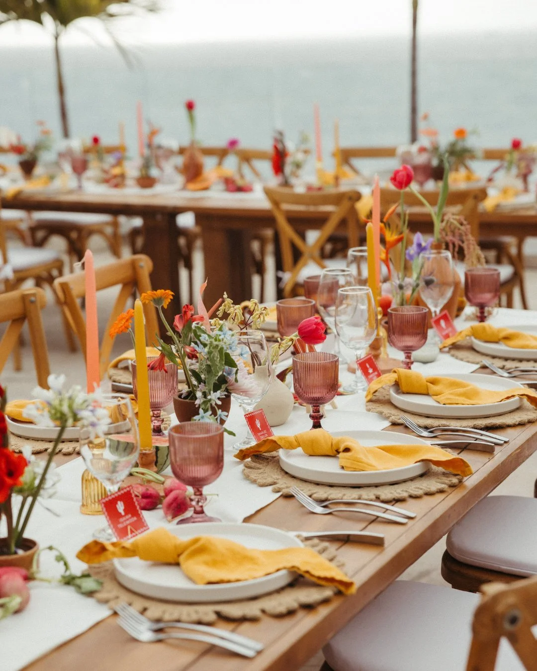 A little citrus, a lot of color, and a table made for celebrating 🍊✨⁠
⁠
For June &amp; Matt, we mixed local blooms, tropical fruit, Talavera tiles and playful glassware against the villa&rsquo;s rustic backdrop. The result felt distinctly Puerto Val