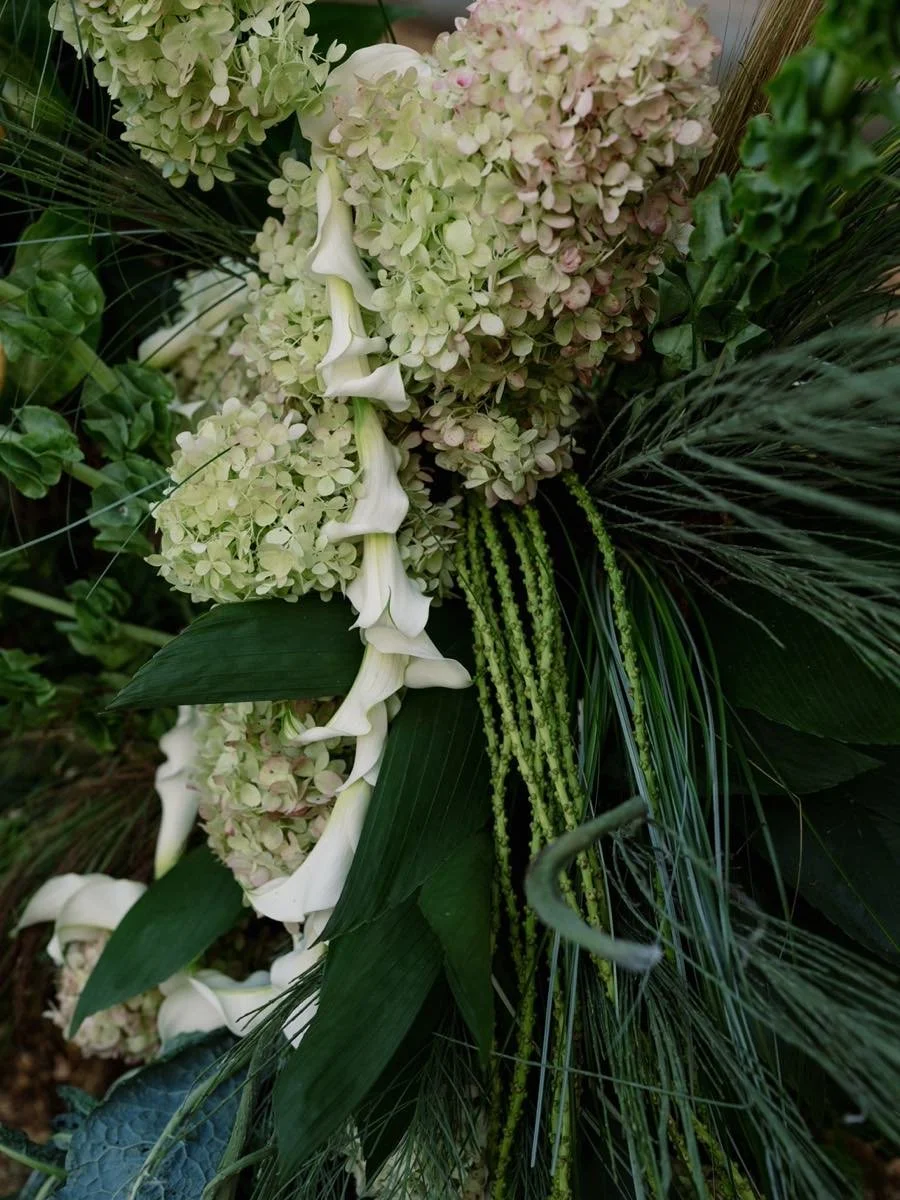 Calla lily and hydrangea wedding florals designed by Events by GS.
