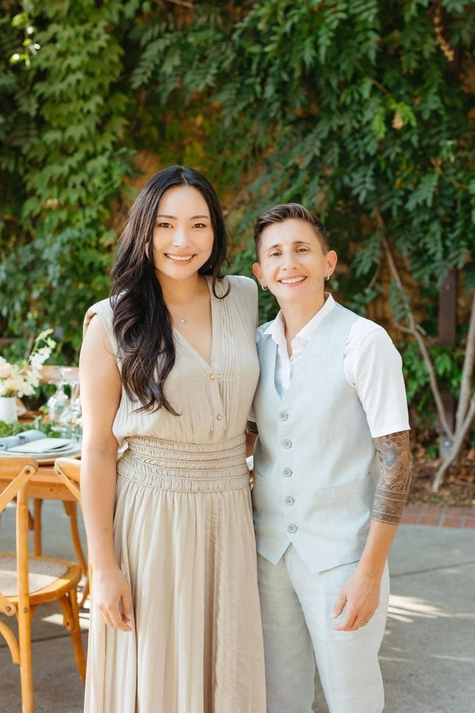 Luciana and Masumi, the queer-owned duo behind Events by GS, at a San Francisco Bay Area wedding.