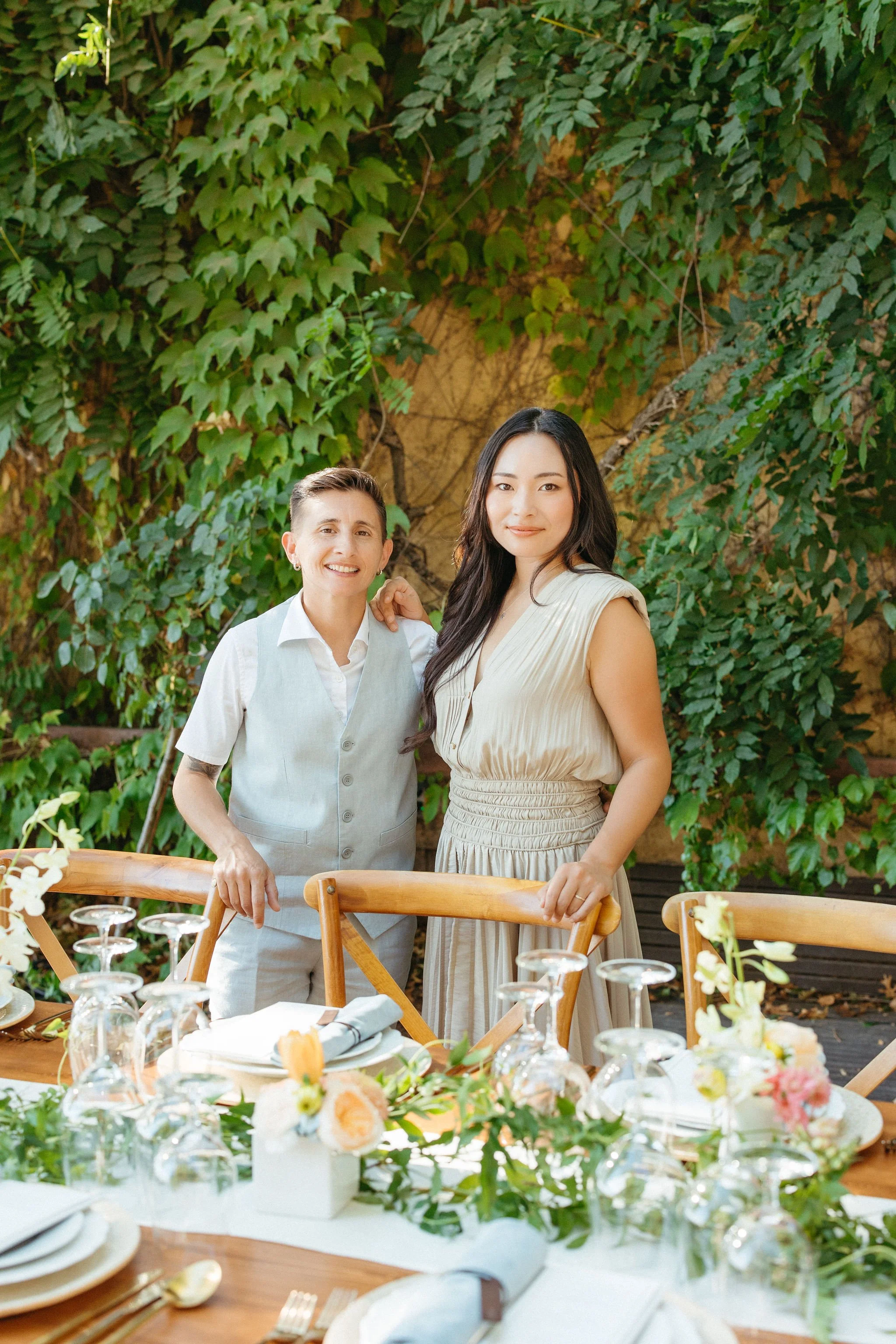 Luciana and Masumi, the queer-owned duo behind Events by GS, at a San Francisco Bay Area wedding.
