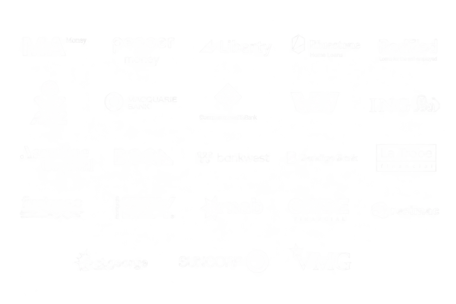 A collection of various Australian bank and financial institution logos including Commonwealth Bank, NAB, ANZ, Westpac, BOQ, Bendigo Bank, Bankwest, Macquarie Bank, St. George, and others arranged in a collage.
