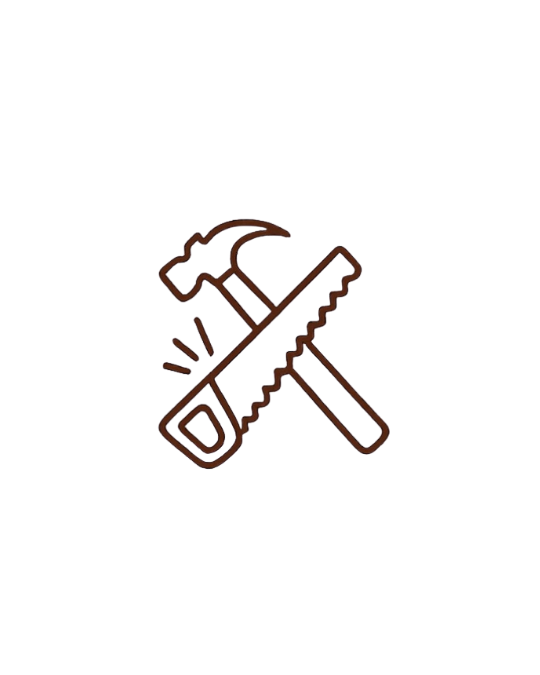 Illustration of a hammer and a hand saw crossed over each other.