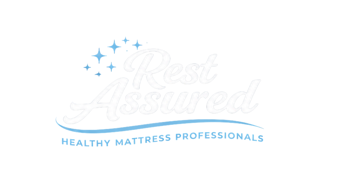 Retro-style logo with the words 'Rest Assured' in white cursive font, accompanied by blue stars and a wave graphic, possibly conveying a relaxing or nostalgic theme.