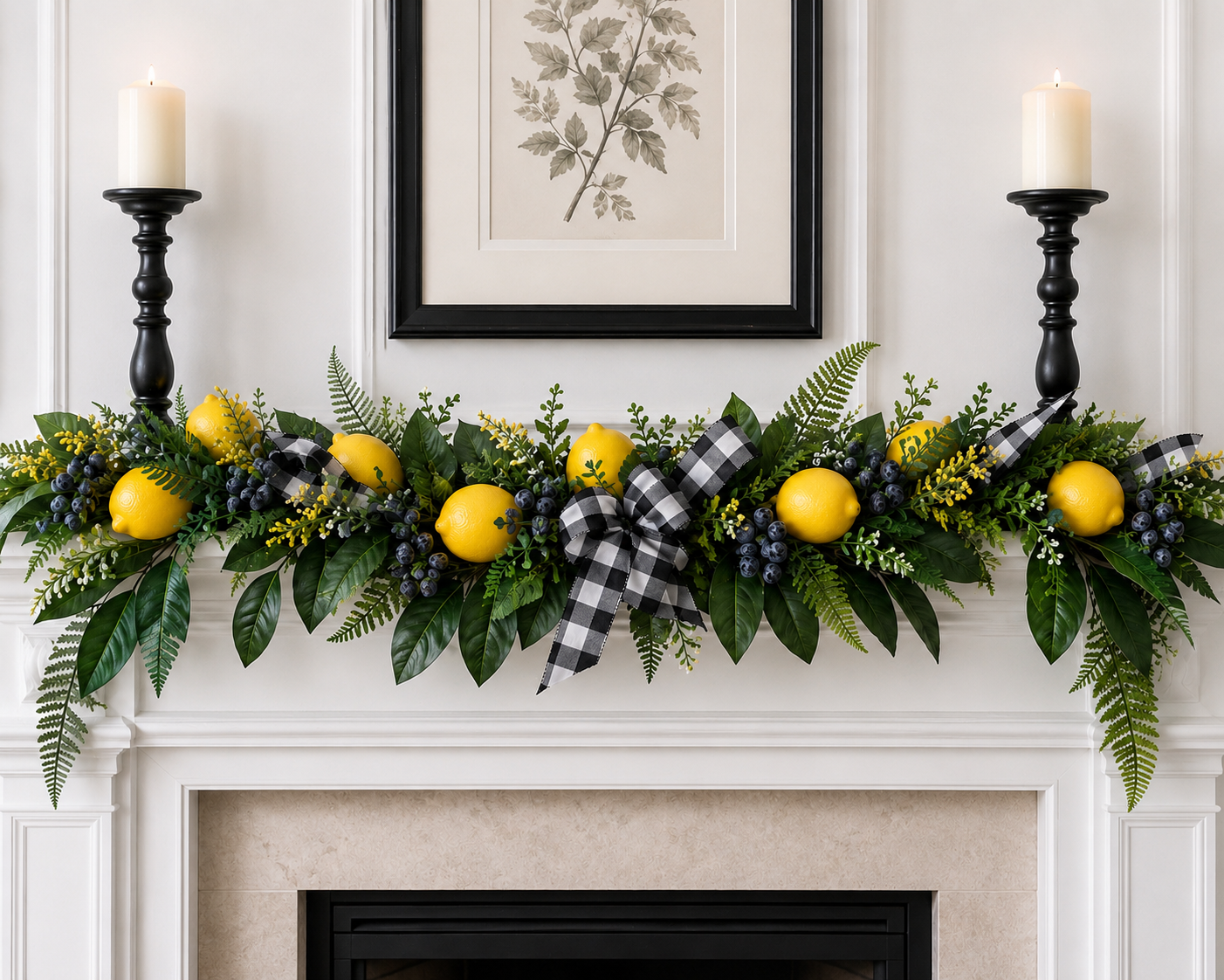 Faux Lemon Garland with Checkered Bows