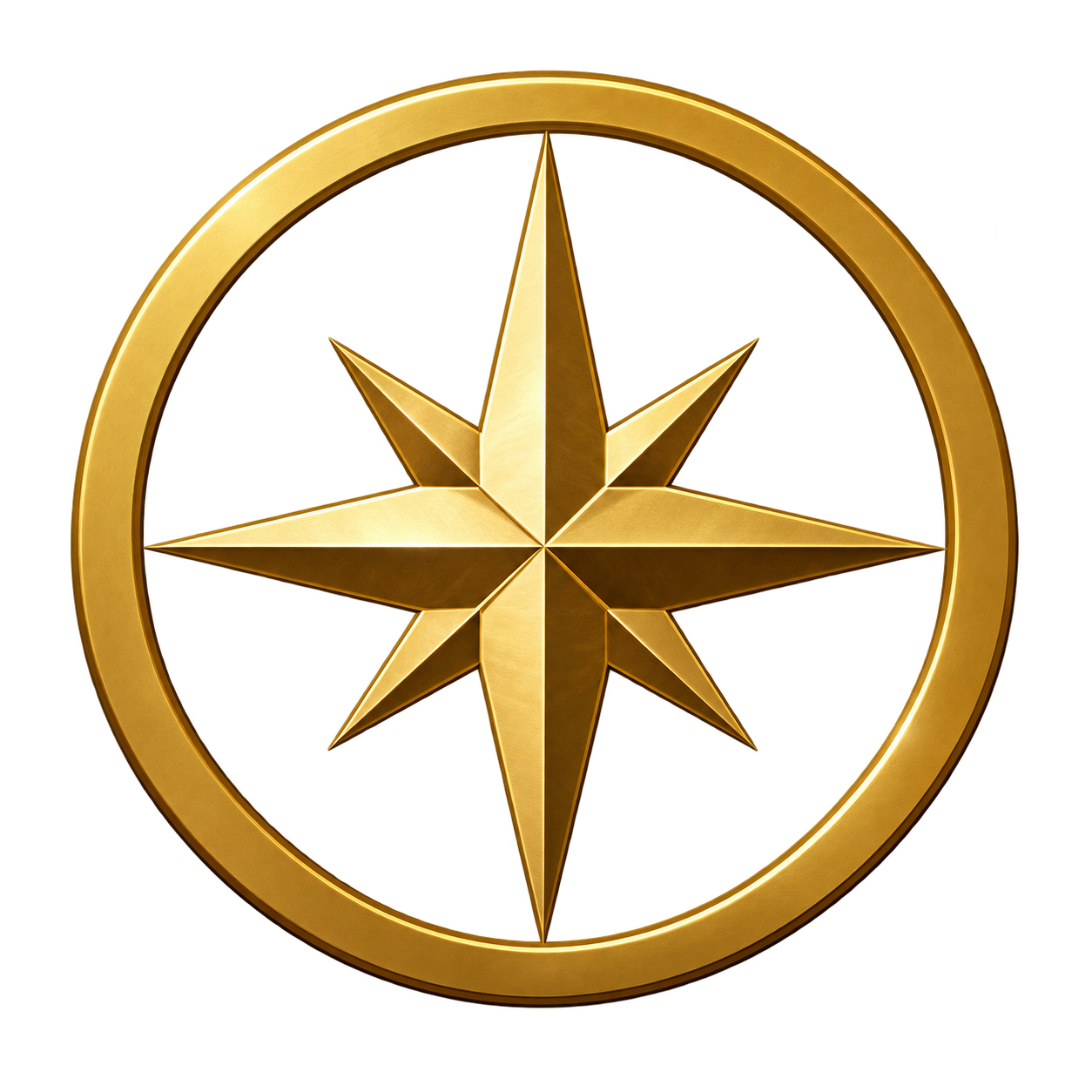 Gold compass rose emblem inside a circular border.