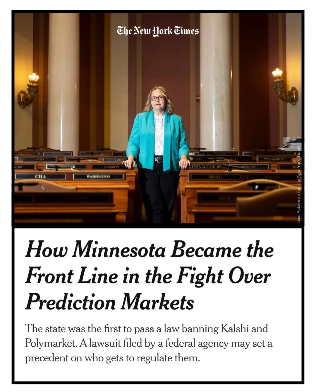 @nytimes just published an article about my fight to ban predatory prediction gambling markets that profit by addicting our kids.

These billion dollar gambling rings - Kalshi and Polymarket - teamed up with the Trump regime to stop our bipartisan la