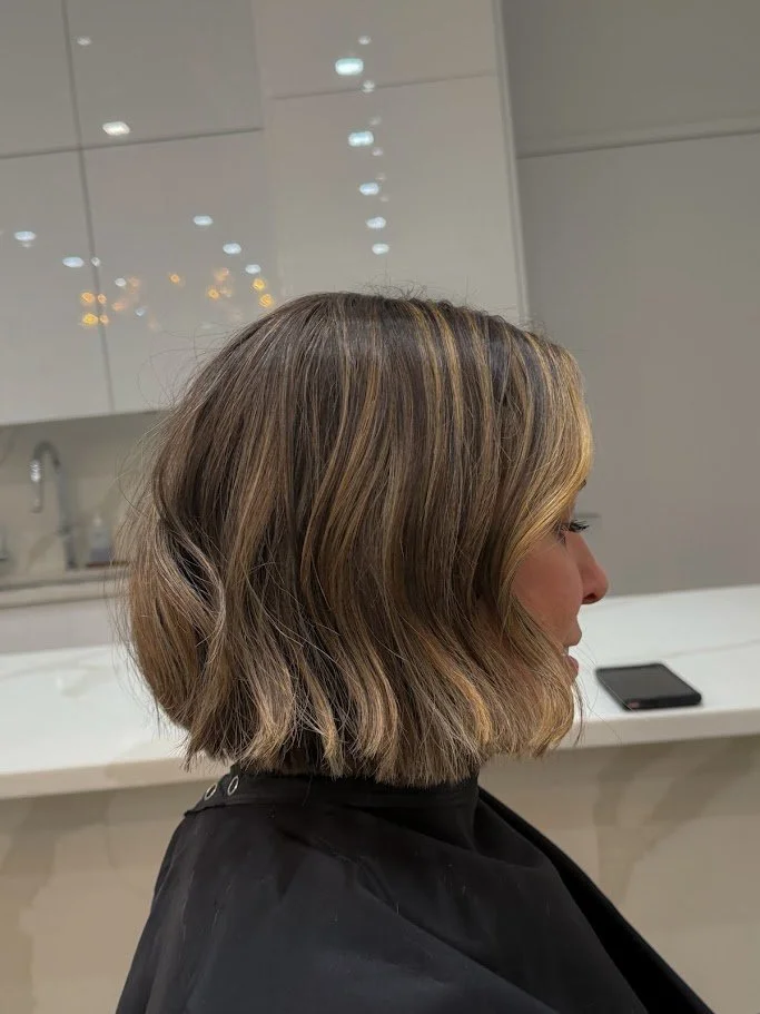 Chicago woman with blunt bob and dimensional color to make fine hair look fuller