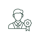 Icon of a person with glasses holding a gear, representing a technical or engineering professional.