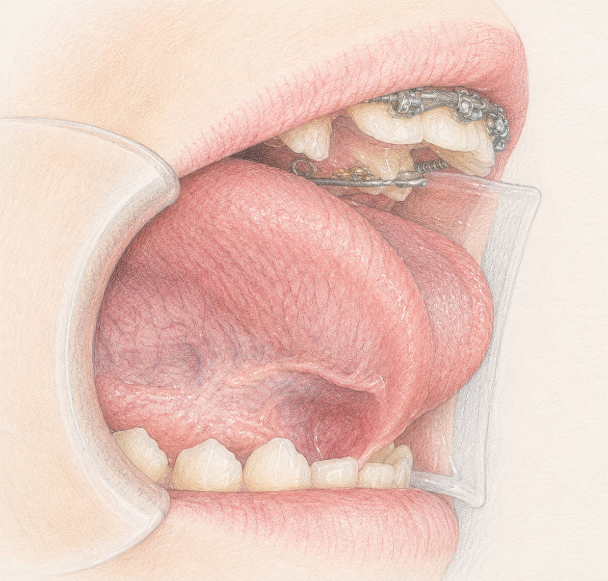 Medical illustration showing tongue mobility before lingual frenectomy.