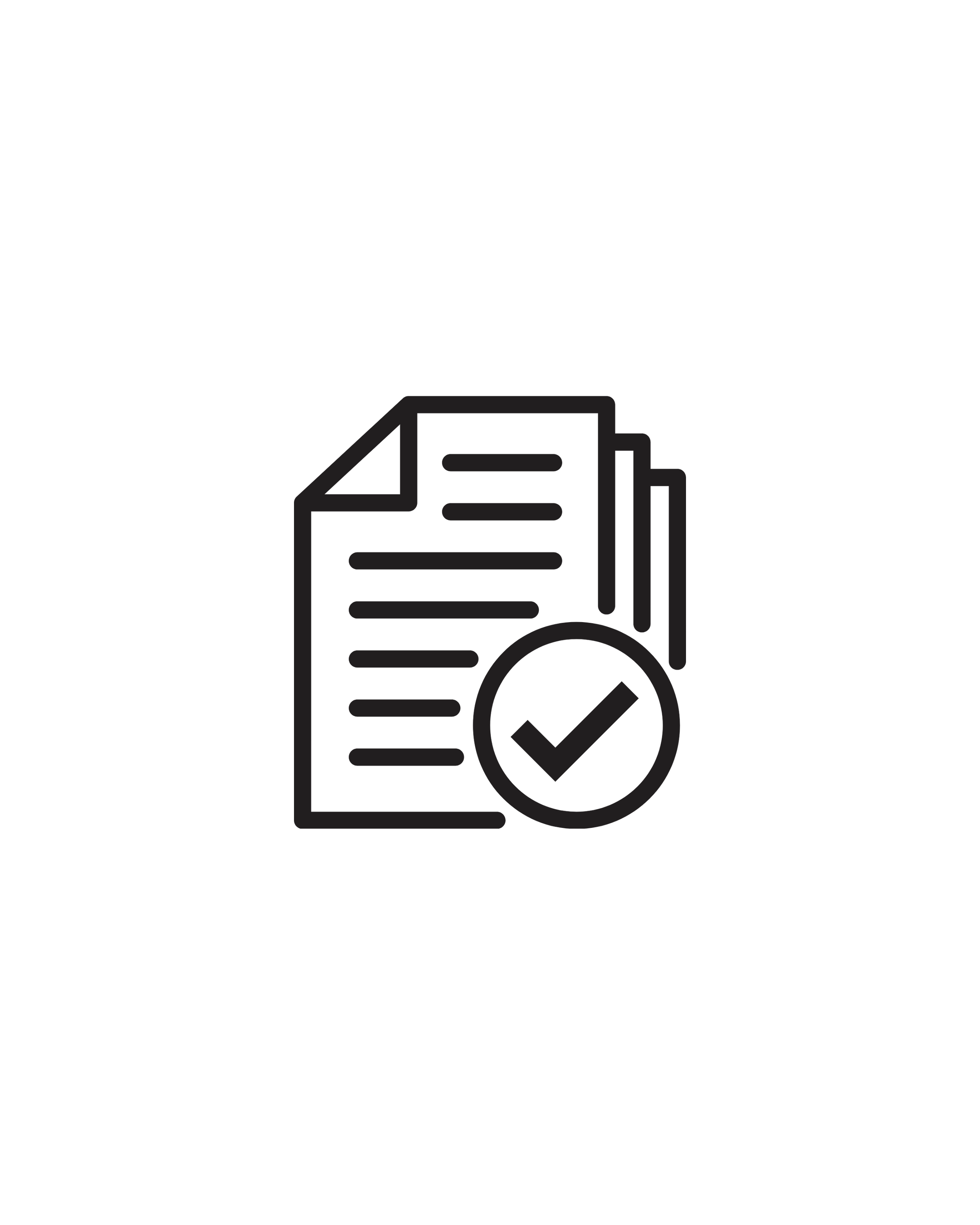 Line drawing of a document with a checkmark icon in front of the lower right corner.