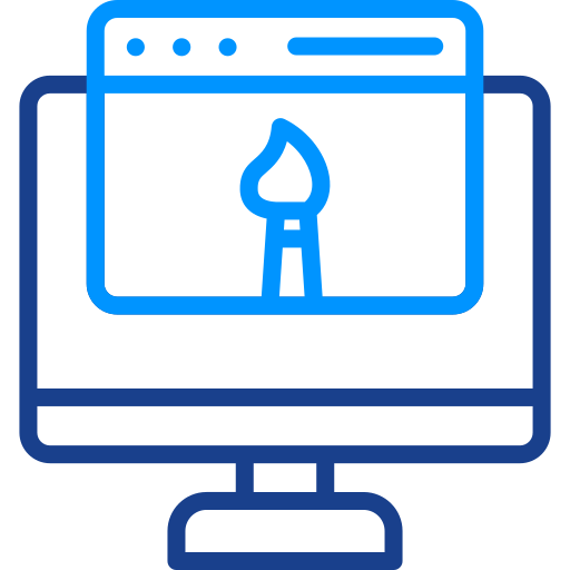 Computer screen with a flame icon in the center.