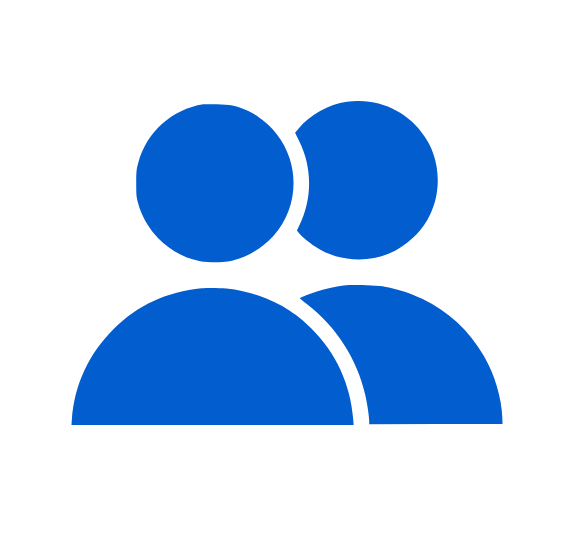 Icon of two stylized people with one slightly in front of the other.