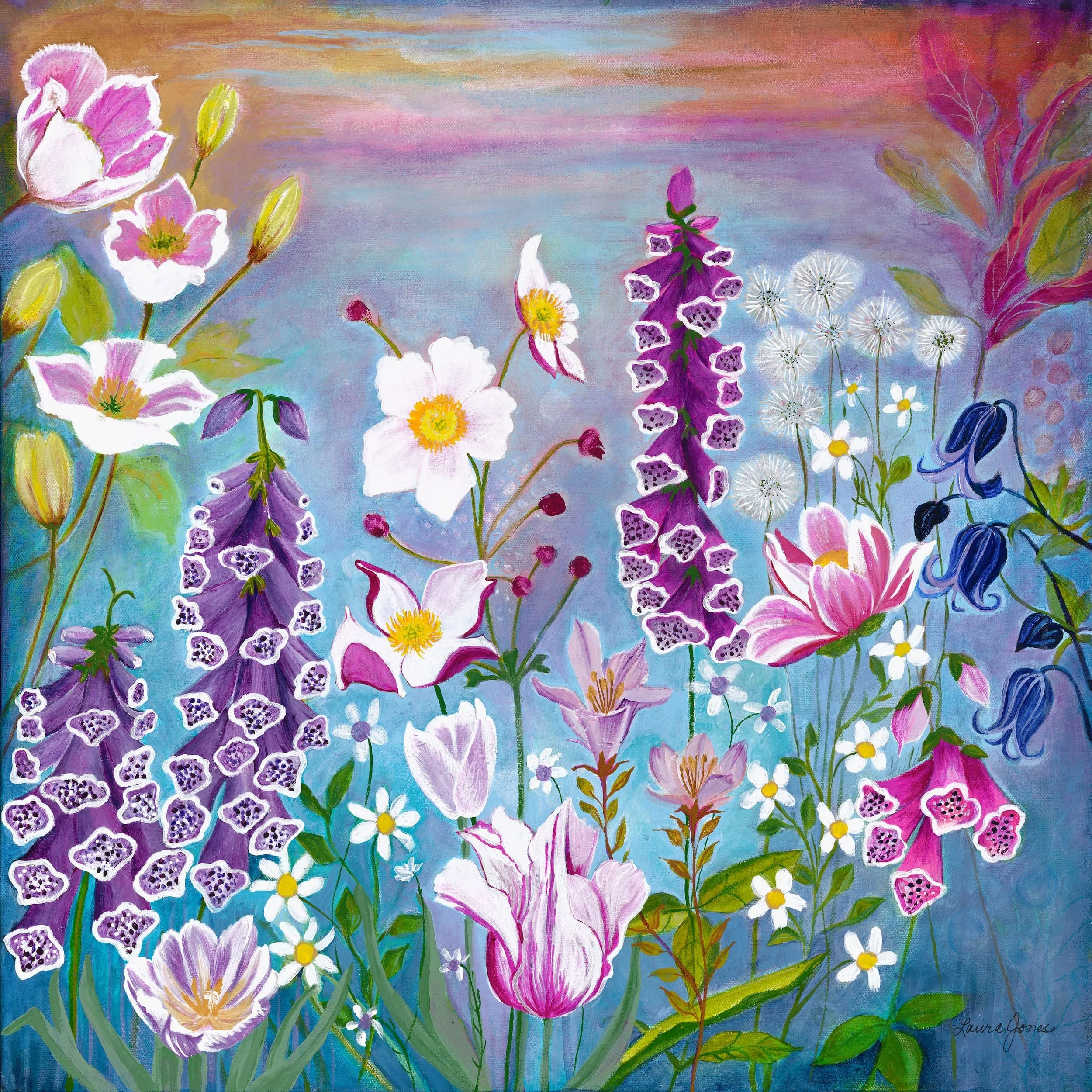 Brave Enough
Acrylic on Archival Fine Art Paper | 6x6 inches
She wore her softness like armor and walked straight into her own becoming.

Soft pink magnolias and ruffled foxgloves sway with a sense of grace, movement, and gentle joy — delicate yet un