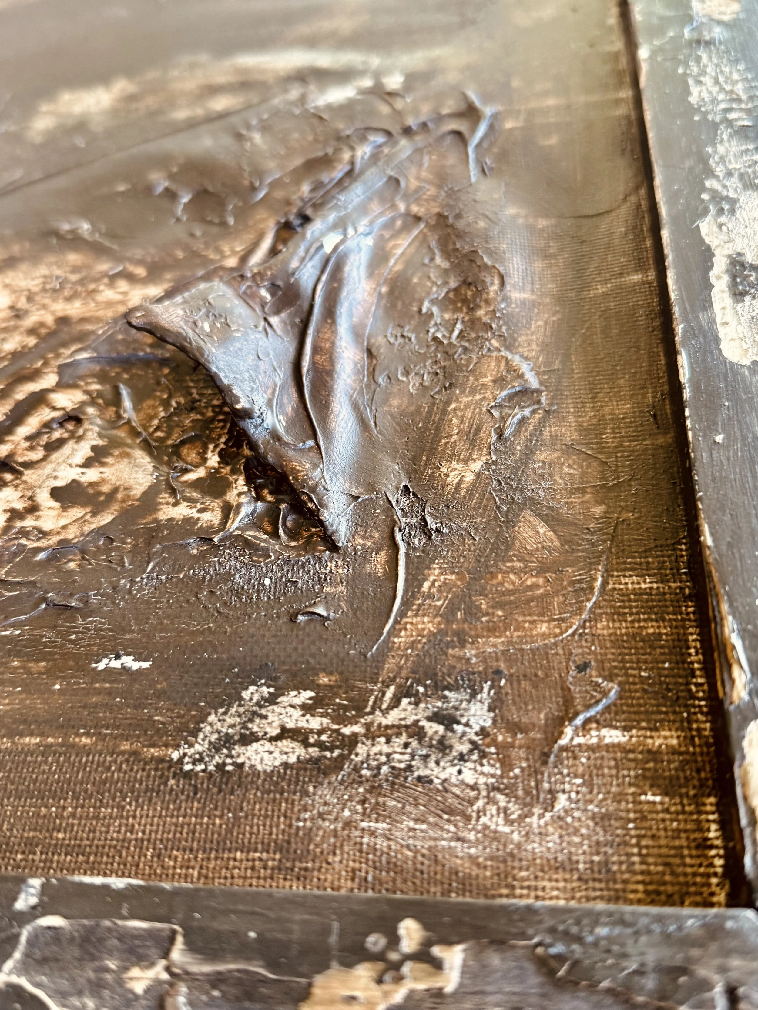 Surface detail from Vestiges by Michelle Gow, revealing erosion, fracture and persistence.