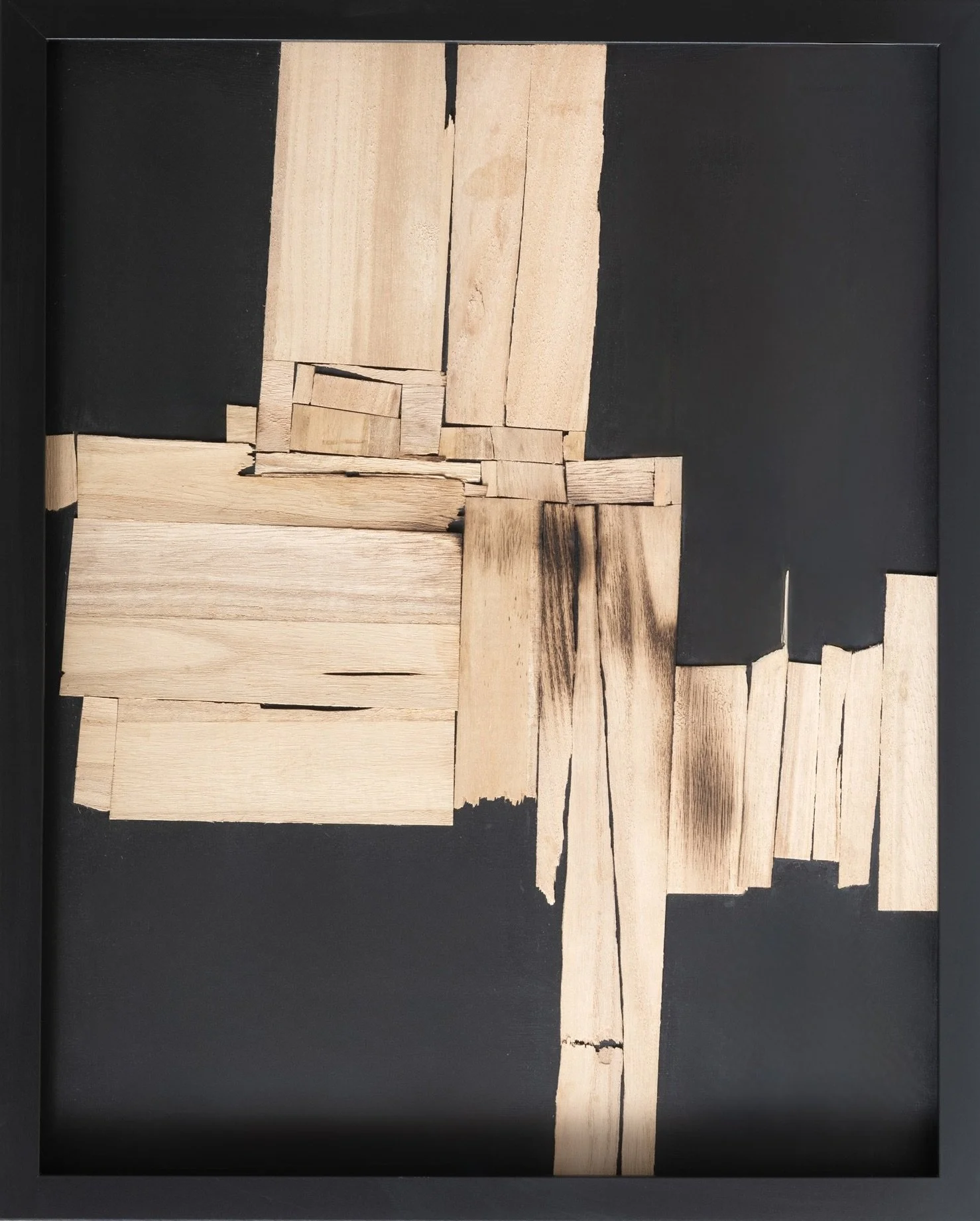 Load Bearing, mixed-media artwork by Michelle Gow constructed from timber elements exploring structure and support.