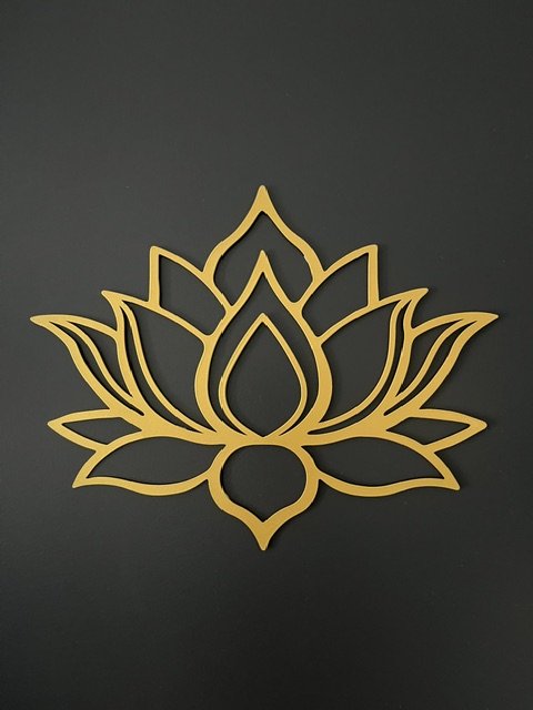 Yellow lotus flower outline art on a black background.
