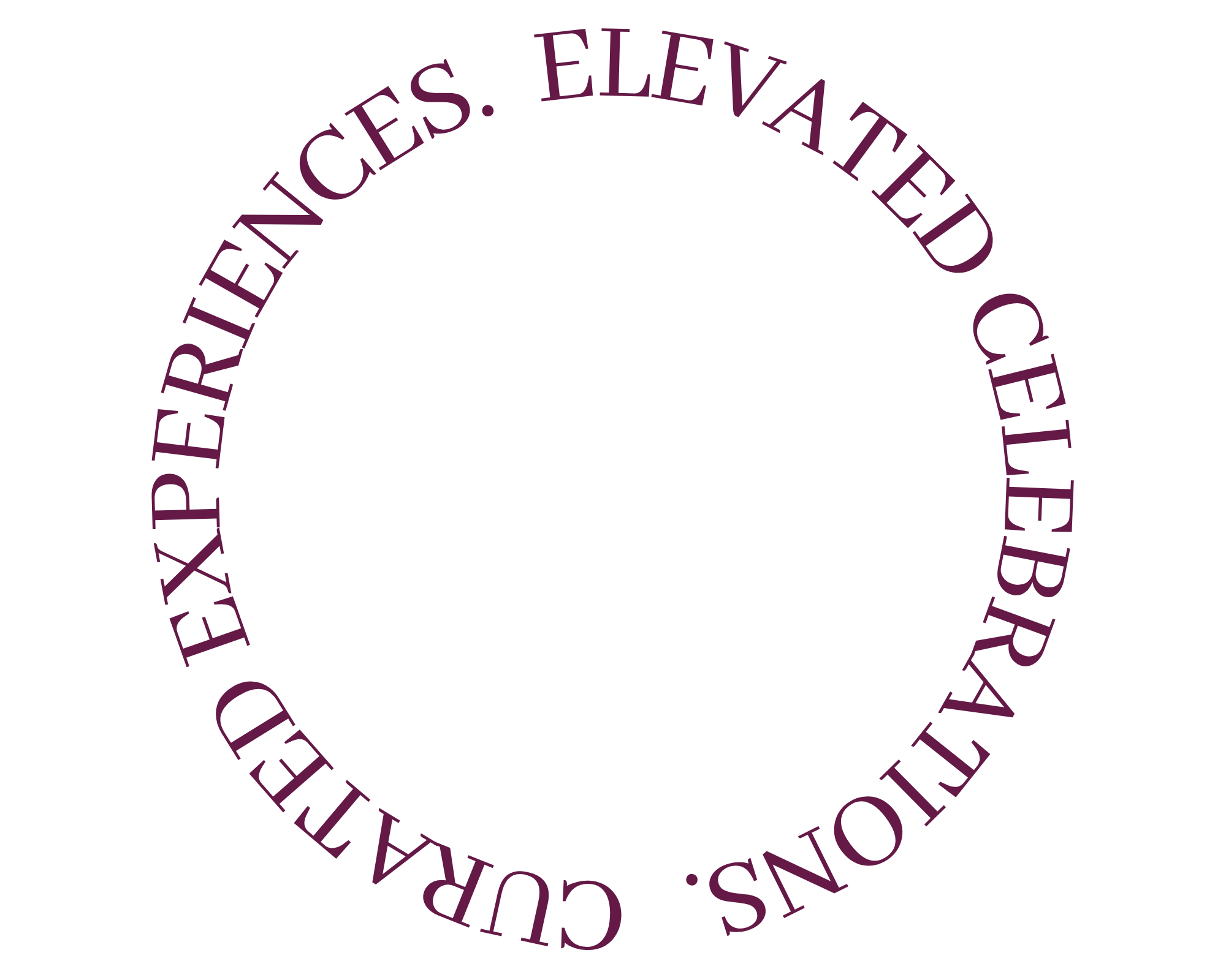 Circular text in purple that reads "ELEVATE. CHALLENGE. DEVELOP. ACHIEVE. EXPAND. REINFORCE. GROW. DRIVE. LEARN. CREATE. EMPOWER." on a black background.