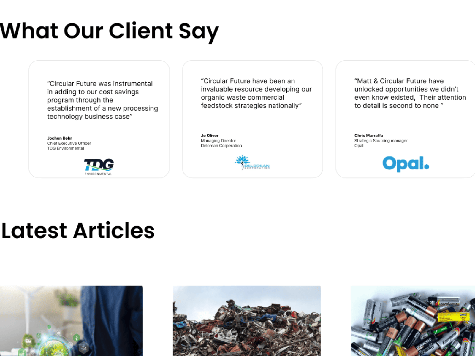 Circular Futures Group service page displayed on a gif animation, showcasing clear information architecture, user-centred design, and responsive website experience.