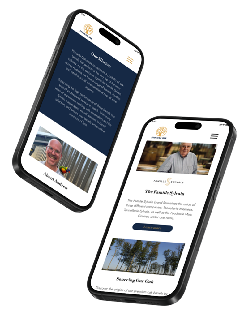 Pinnacle Oak credibility section displayed on a mobile device, highlighting trust signals and professional expertise.